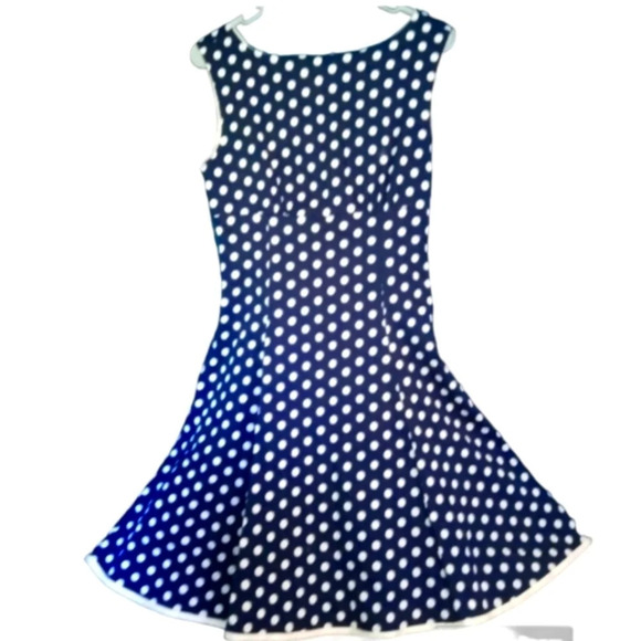 Acevog Navy White Polkadot Swing Dress Size Medium Midi Length - Picture 1 of 5
